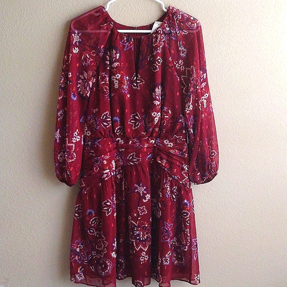 Vince Camuto Burgundy Floral Long Sleeve Dress